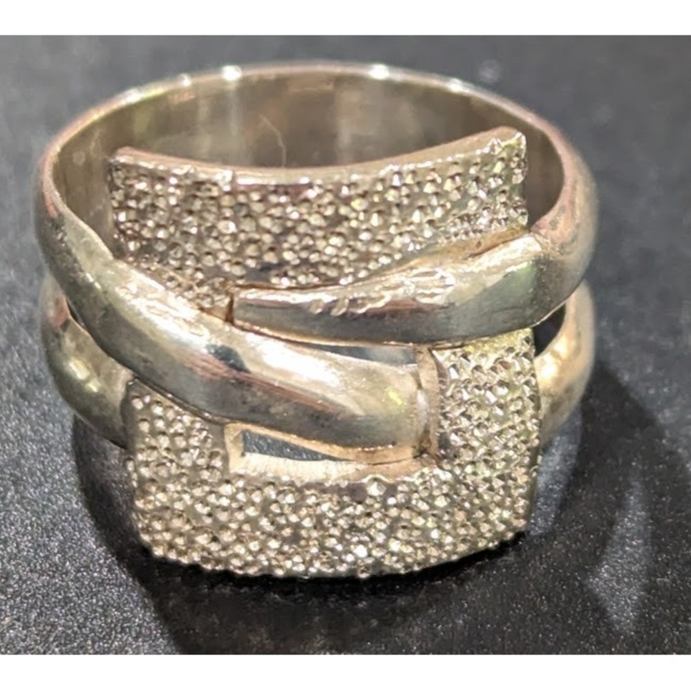 950 Britannia Silver Ring Size 7.5 Belt Buckle Textured